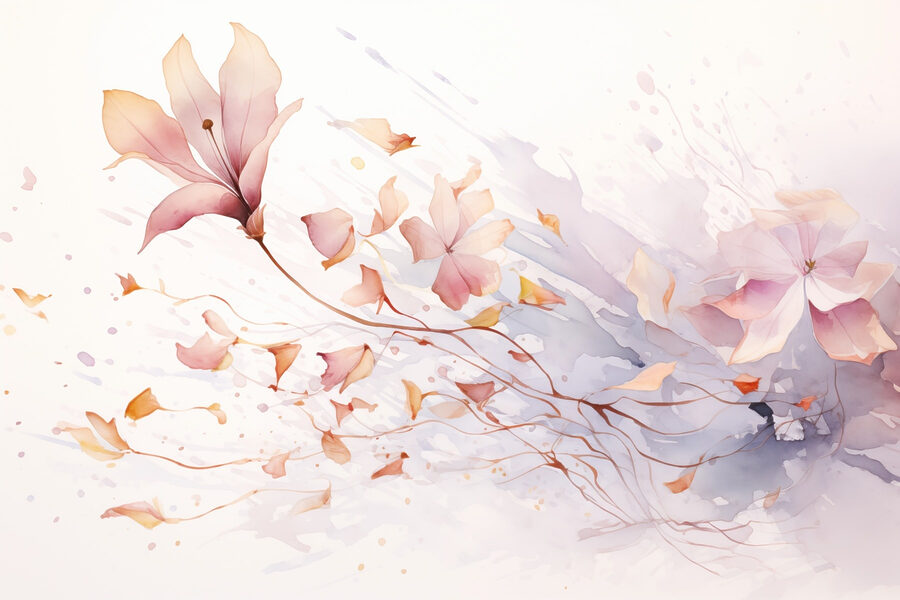 Aguarela de flores e folhas