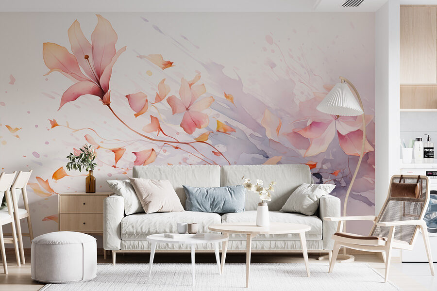 Aguarela de flores e folhas
