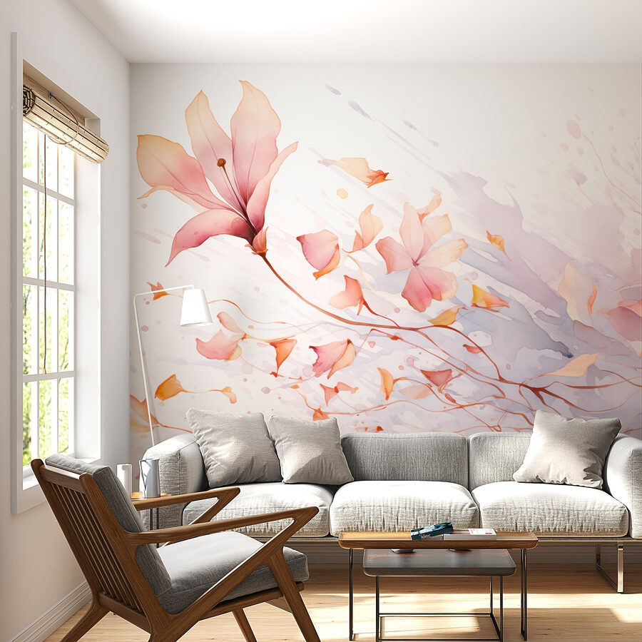 Aguarela de flores e folhas