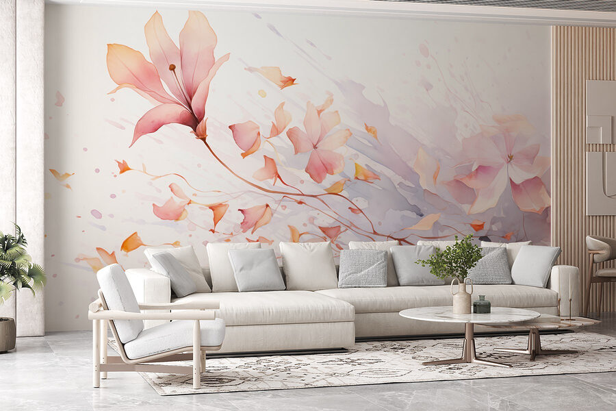 Aguarela de flores e folhas