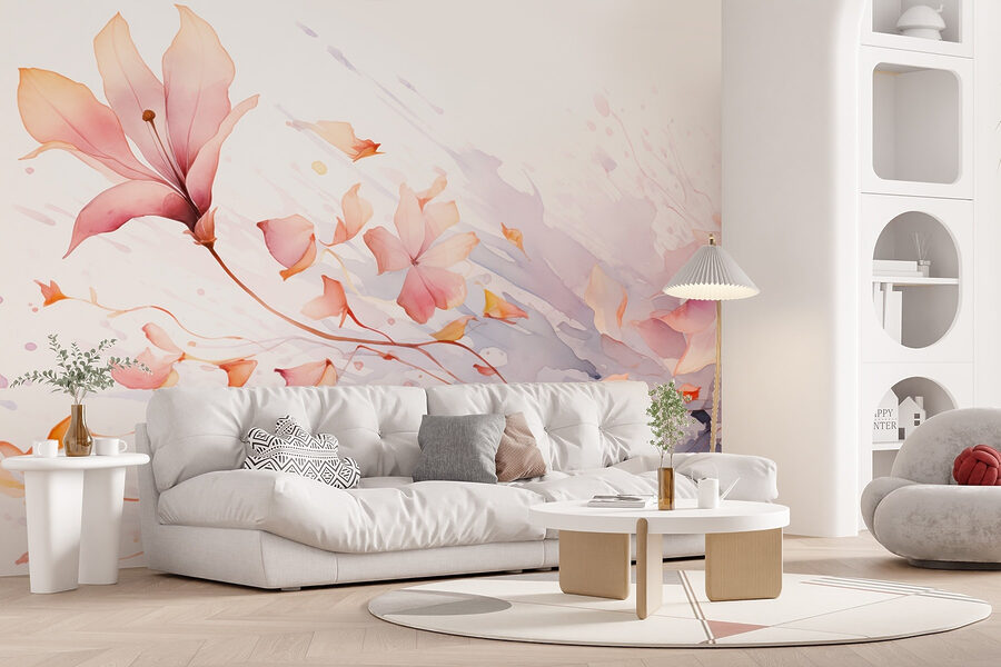 Aguarela de flores e folhas