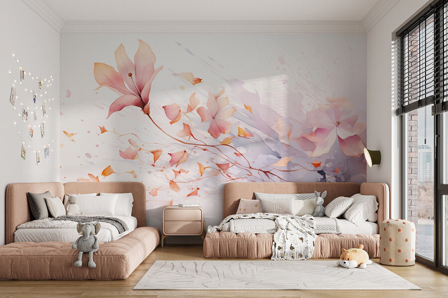 Aguarela de flores e folhas