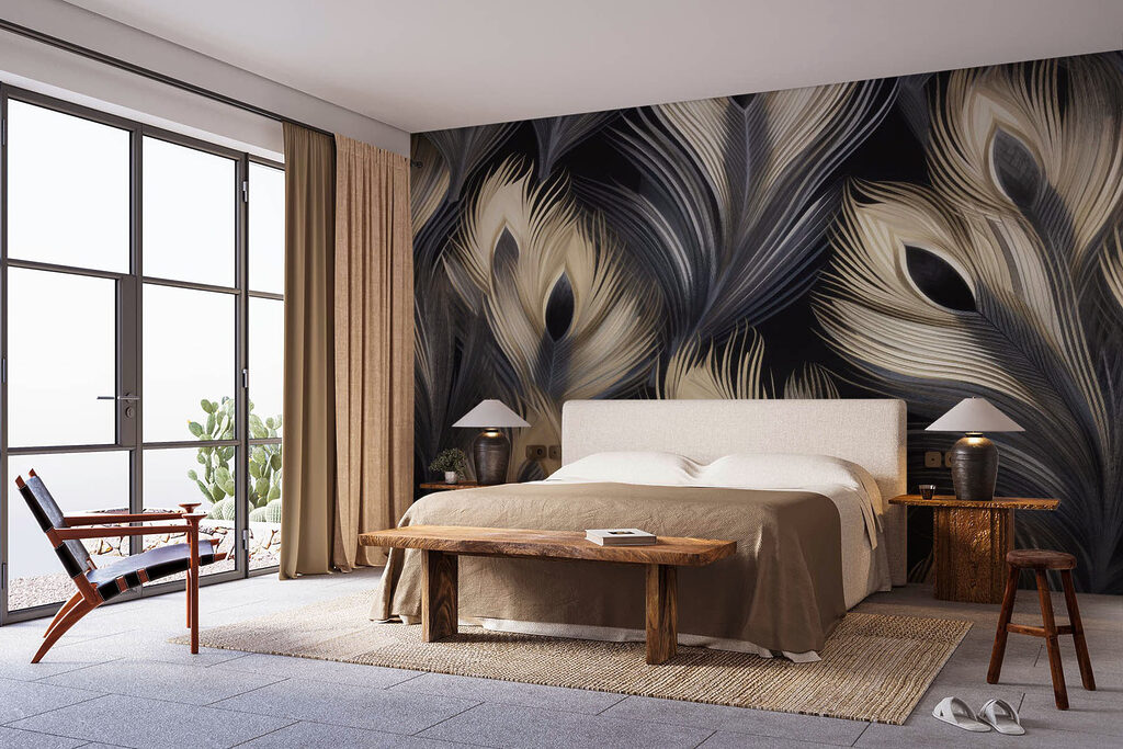 Elegant feathery pattern on dark background