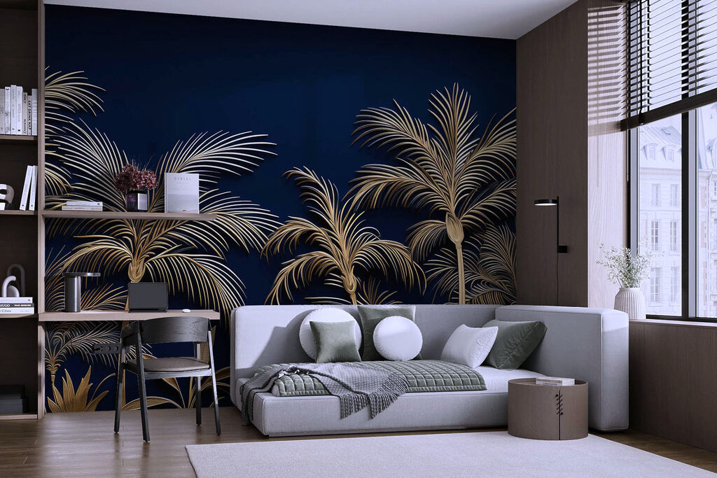 Tropical palms against a dark backdrop