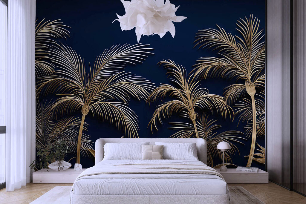 Tropical palms against a dark backdrop