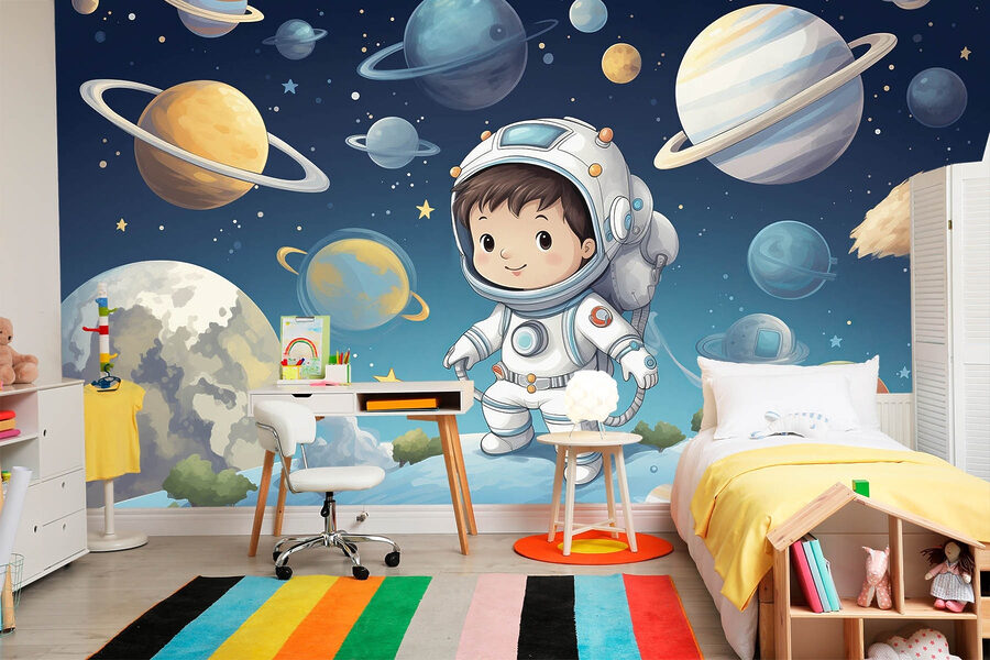 Desenho animado de um rapaz com um fato espacial Desenho animado de um rapaz com um fato espacial