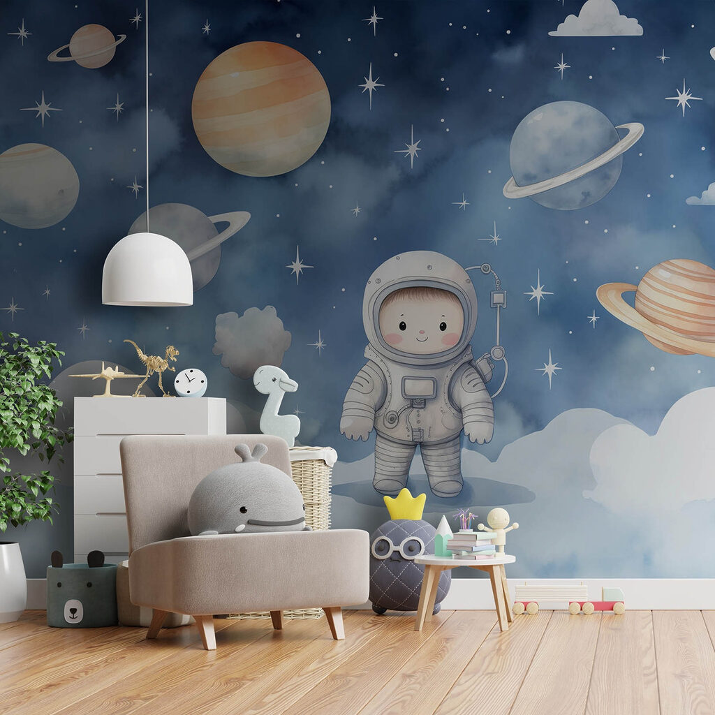 Cartoon of a child in space
