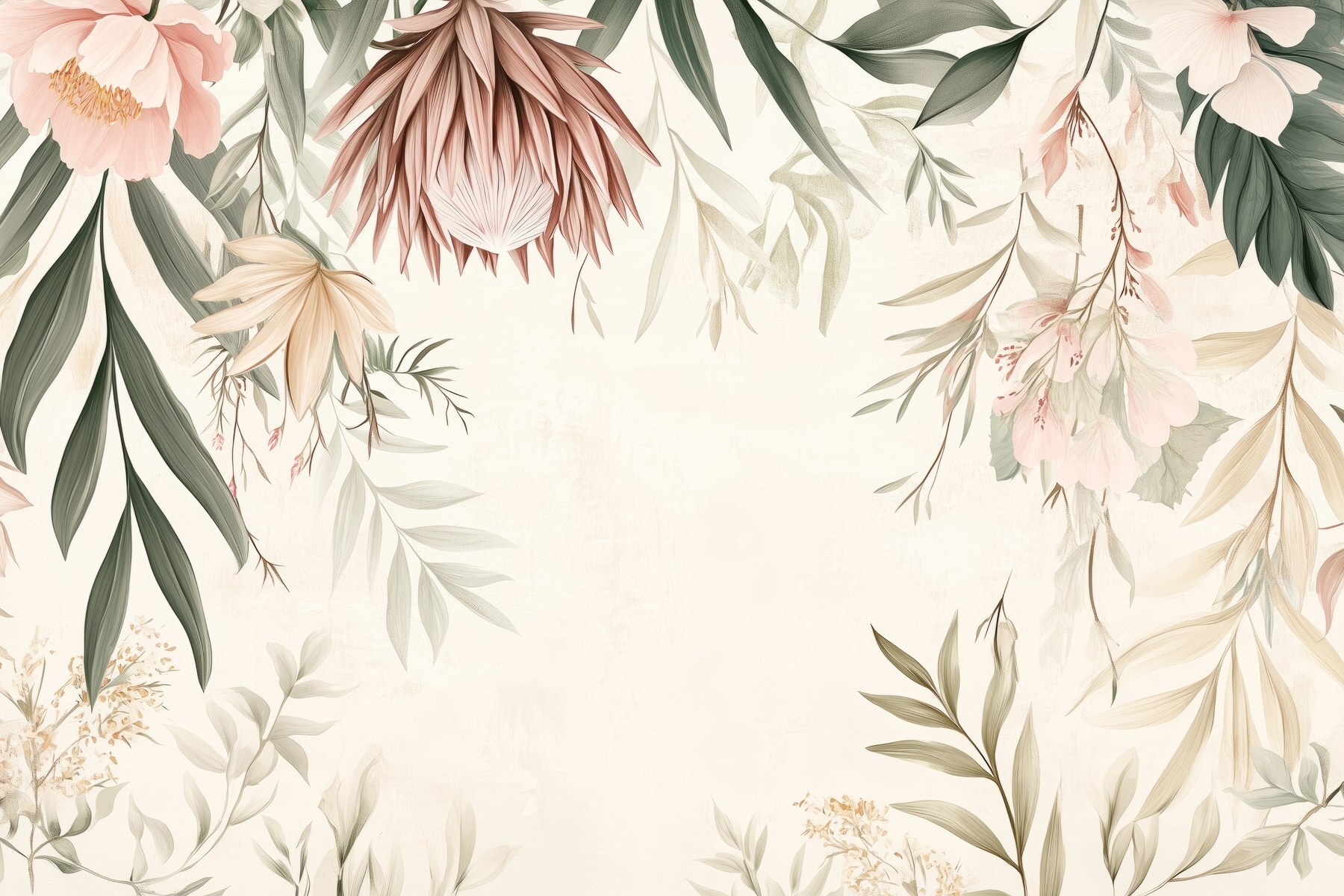 Floral border with leaves and flowers Floral border with leaves and flowers