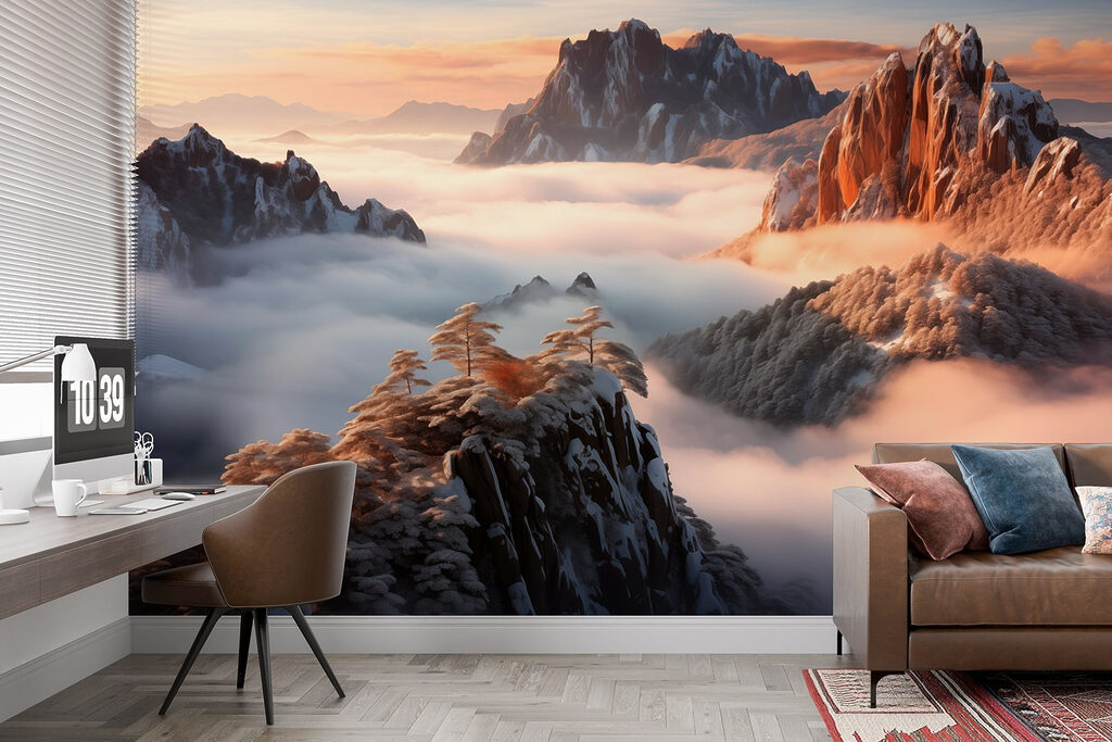 Mountain range with snow and clouds