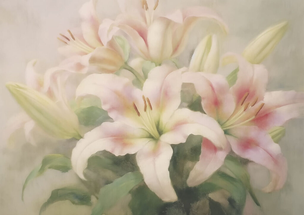 Pintura de um grupo de flores cor-de-rosa Pintura de um grupo de flores cor-de-rosa
