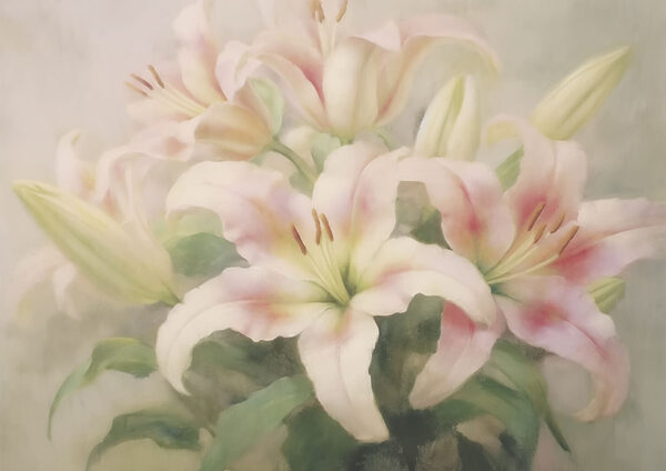 Pintura de um grupo de flores cor-de-rosa Pintura de um grupo de flores cor-de-rosa