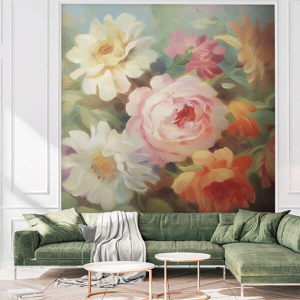 Pintura de flores sobre um fundo azul Pintura de flores sobre um fundo azul