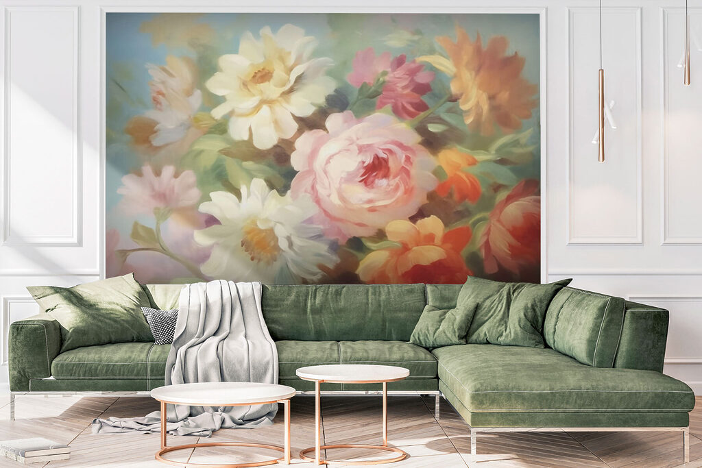 Painting of flowers on a blue background