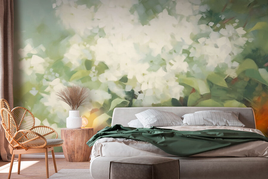 Floresce no meio de folhas verdes exuberantes Floresce no meio de folhas verdes exuberantes