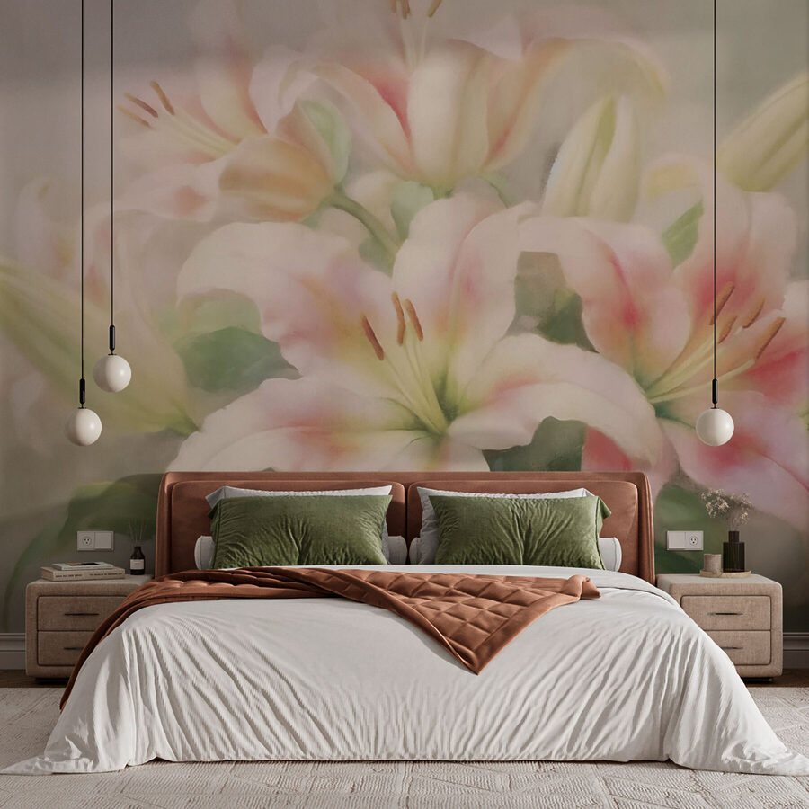 Pintura de um grupo de flores cor-de-rosa
