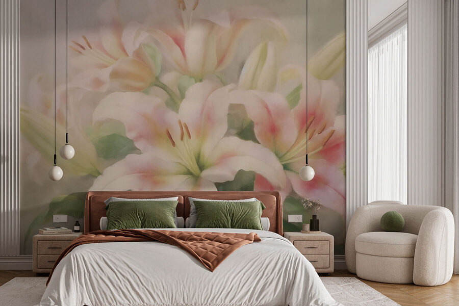 Pintura de um grupo de flores cor-de-rosa