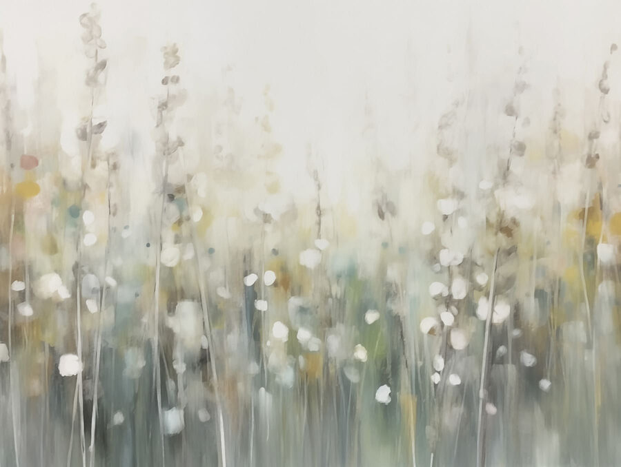 Pintura de flores num campo