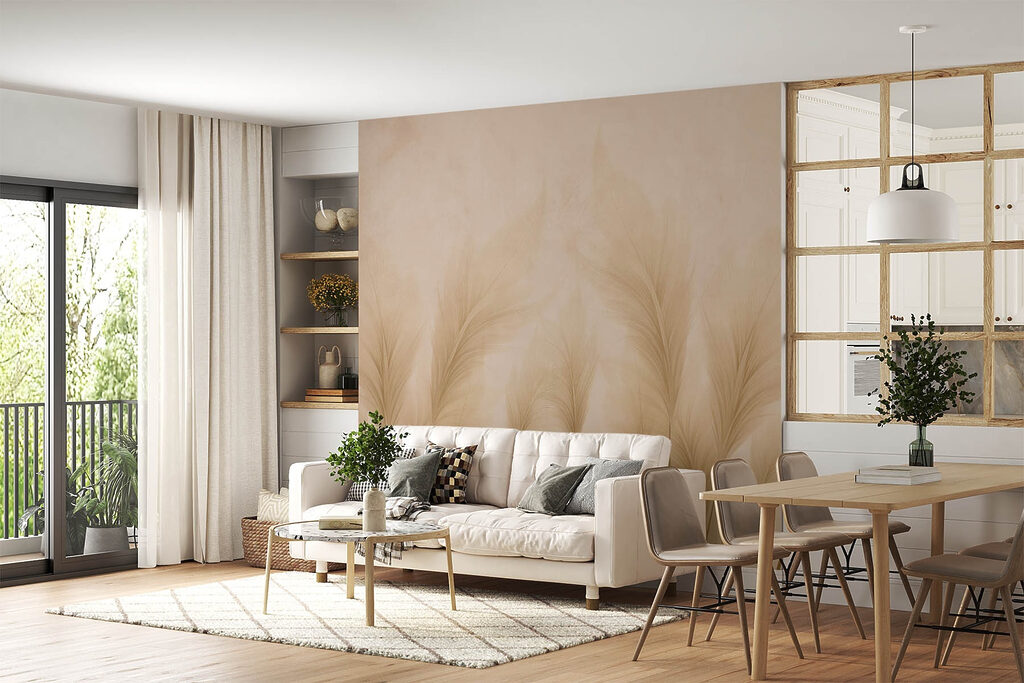 Group of feathers on a beige background