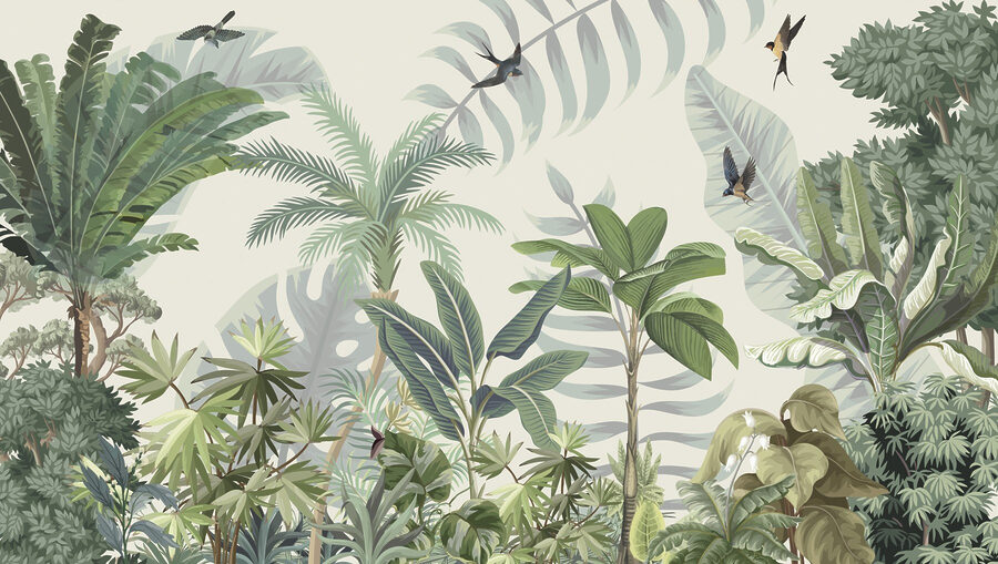 Papel de parede Papel de parede com plantas tropicais e pássaros - Image 3