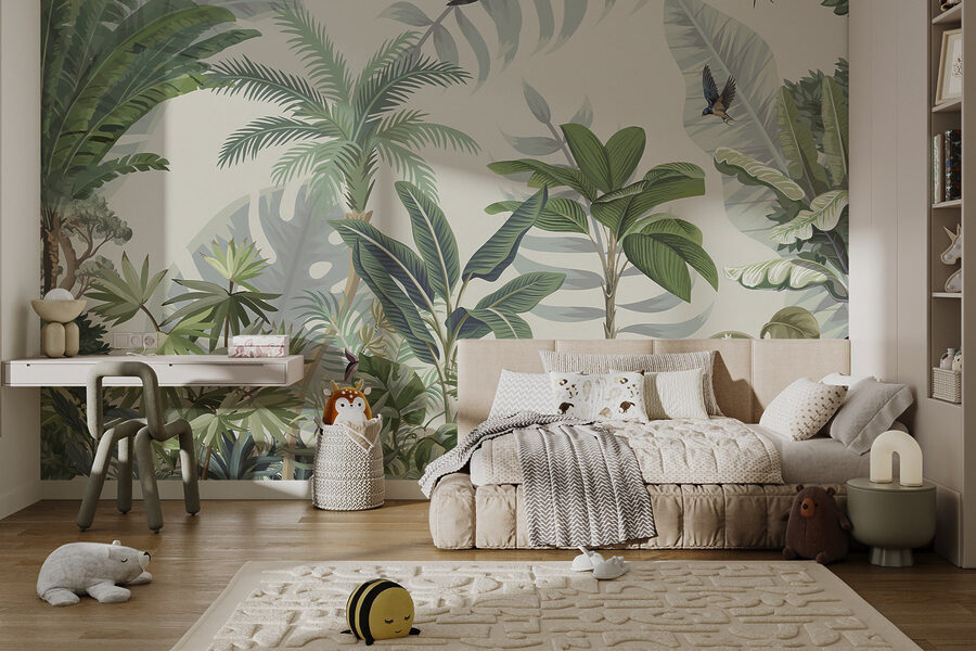 Papel de parede Papel de parede com plantas tropicais e pássaros - Image 2