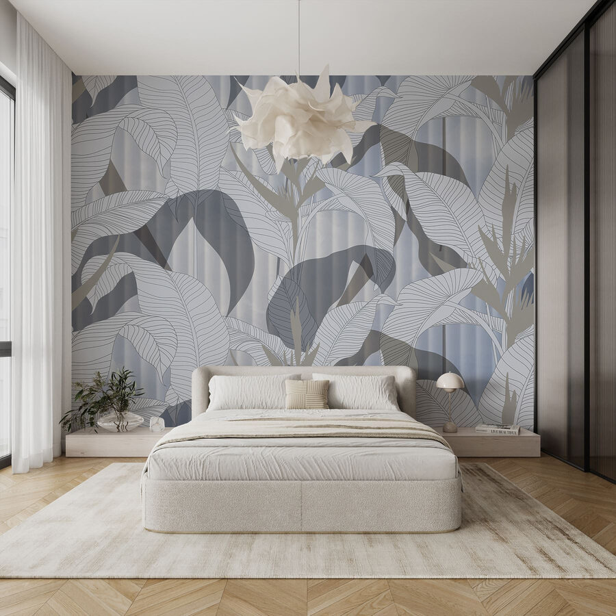 Papel de parede com folhas e flores