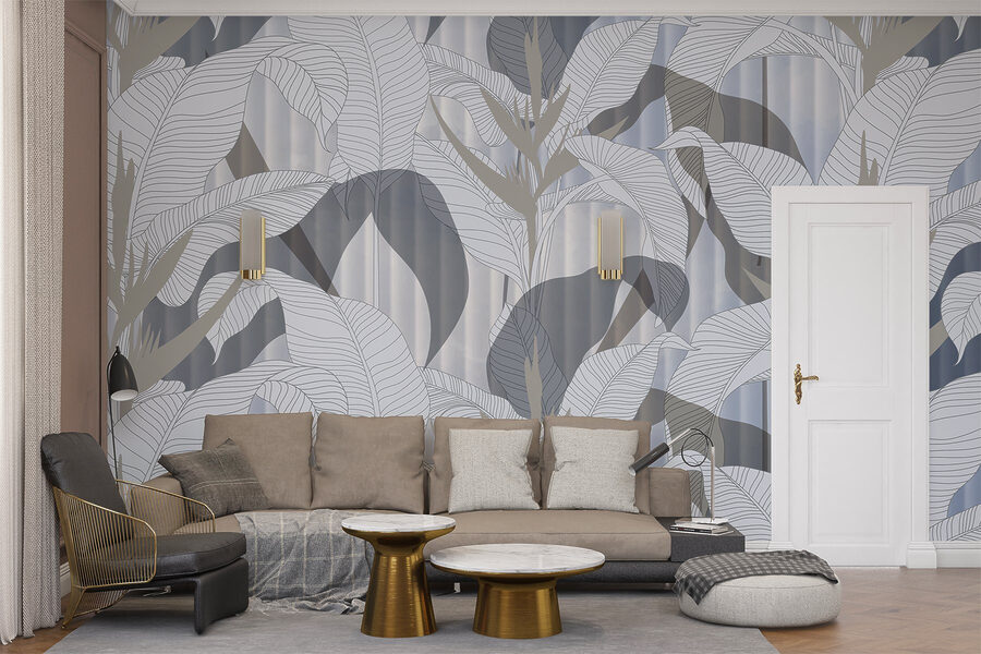 Papel de parede com folhas e flores