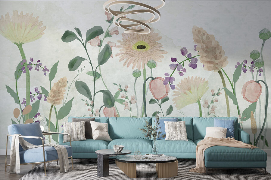 Pintura de flores e folhas