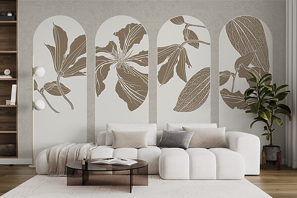 Grupo de desenhos florais brancos e castanhos Grupo de desenhos florais brancos e castanhos