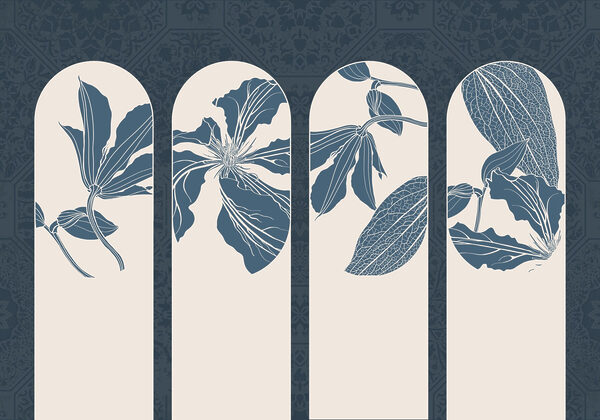 Grupo de motivos florais brancos e azuis Grupo de motivos florais brancos e azuis