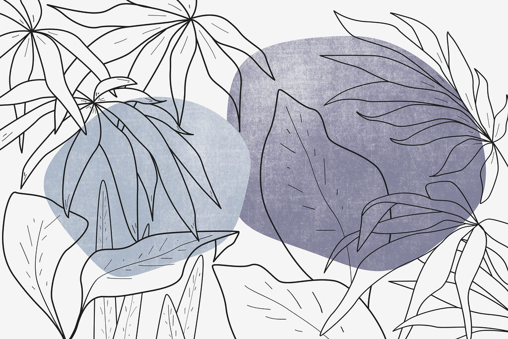 Desenho de folhas e um círculo azul Desenho de folhas e um círculo azul