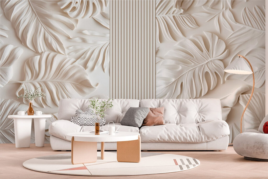 White wall with leaves