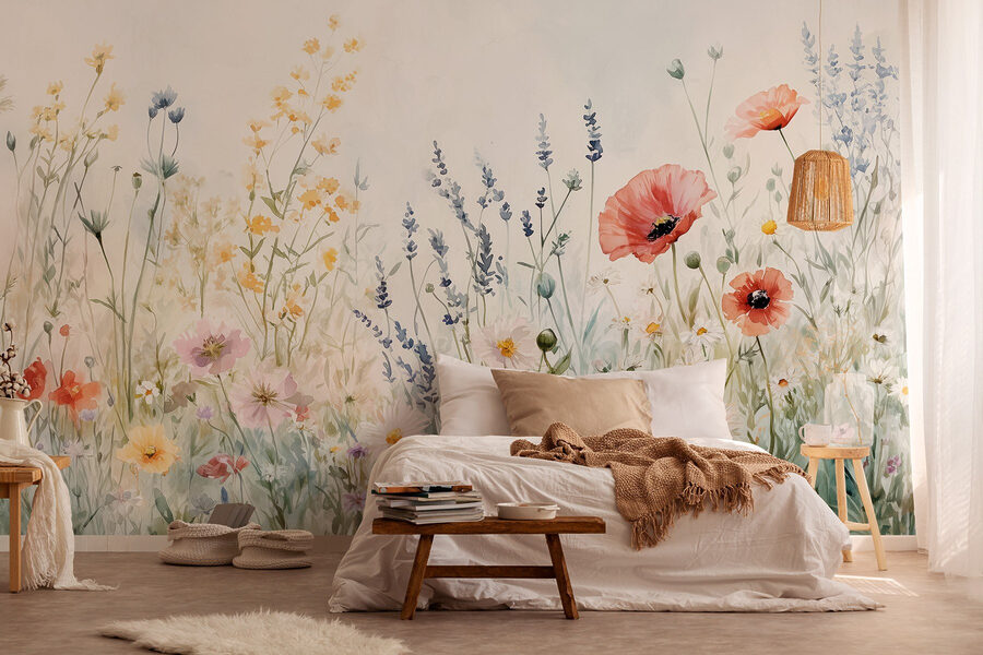Papel de parede Pintura de flores num campo