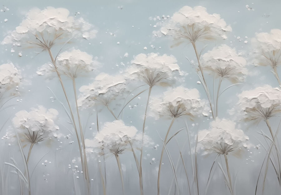 Pintura de flores sobre um fundo azul