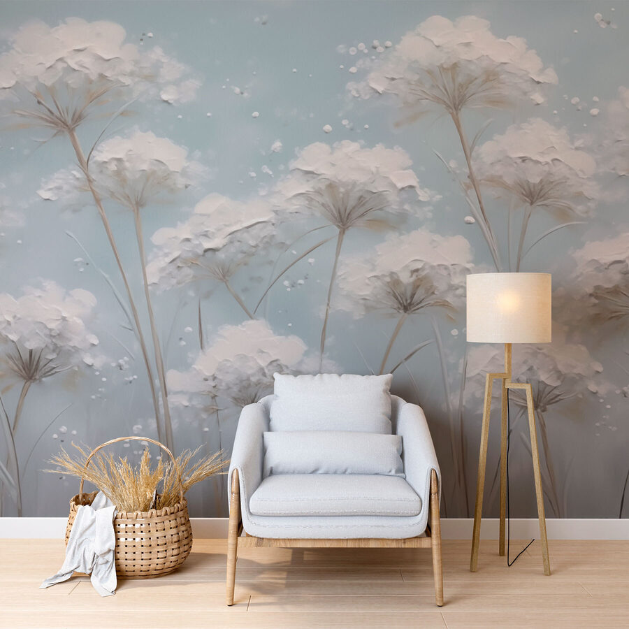 Pintura de flores sobre um fundo azul