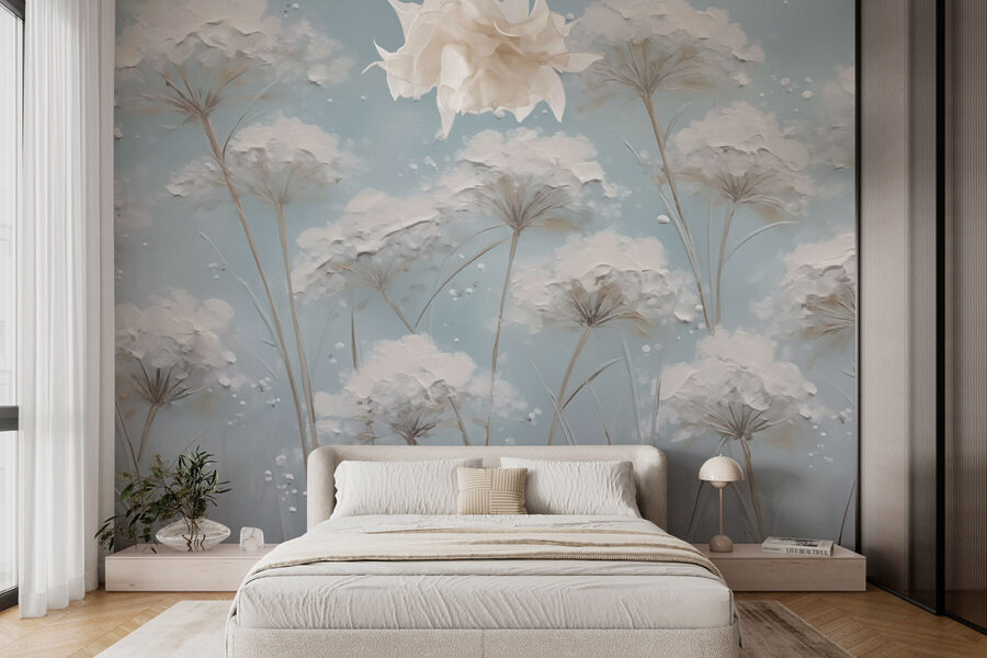 Pintura de flores sobre um fundo azul