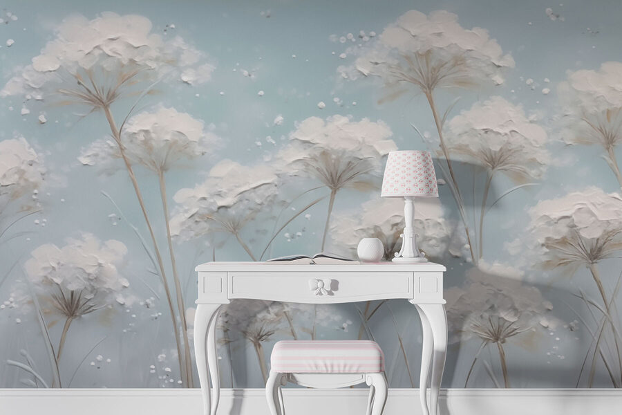 Pintura de flores sobre um fundo azul