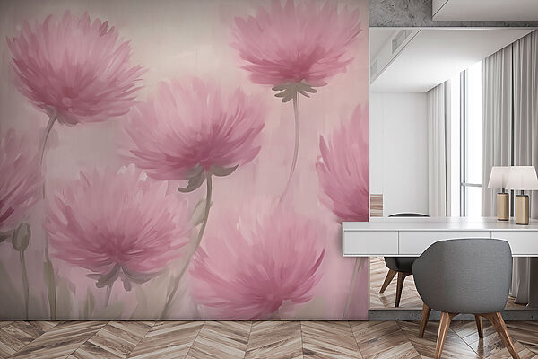 Pintura de flores cor-de-rosa Papel de parede Pintura de flores cor-de-rosa