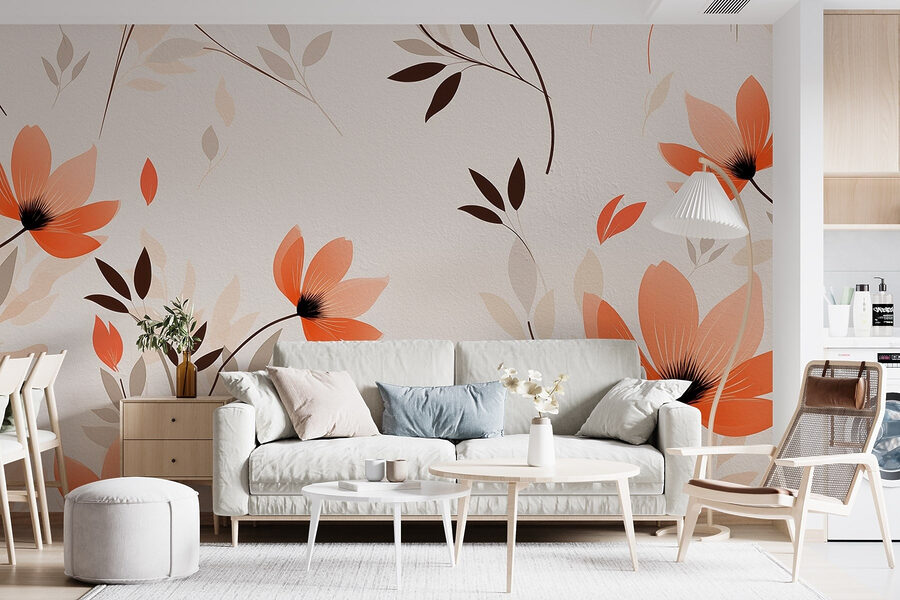Papel de parede com flores e folhas Papel de parede com flores e folhas