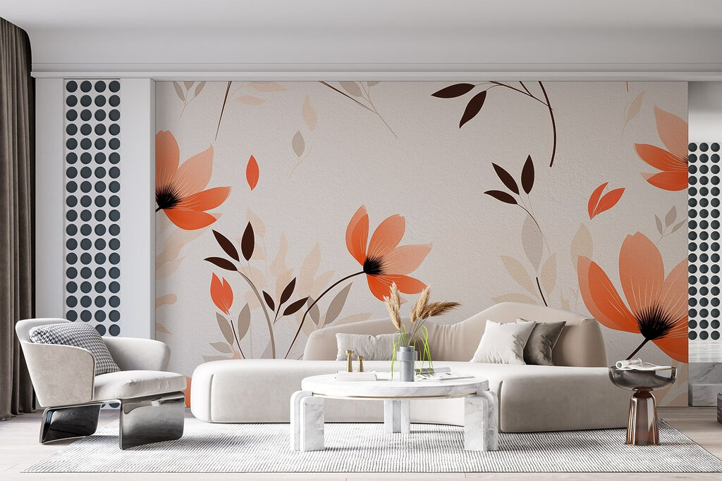 Wallpaper with flowers and leaves