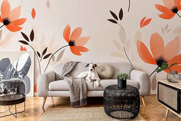 Papel de parede com flores e folhas Papel de parede com flores e folhas