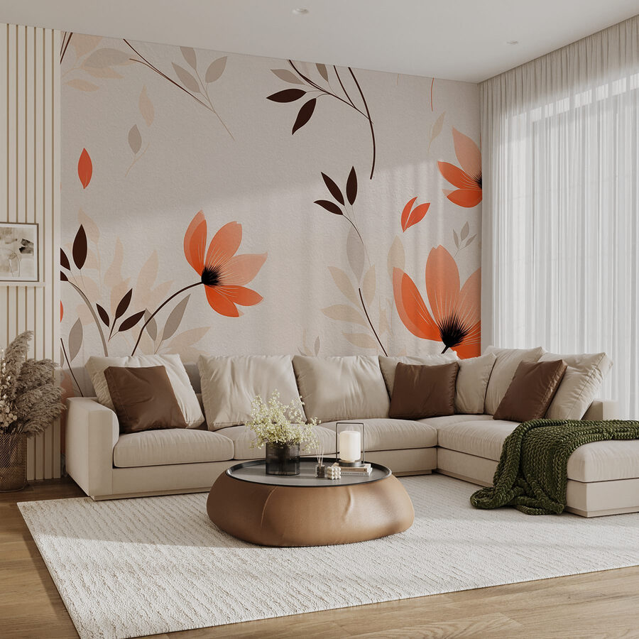 Papel de parede com flores e folhas Papel de parede com flores e folhas