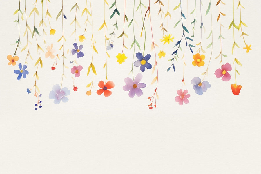 Pintura a aguarela de flores e folhas