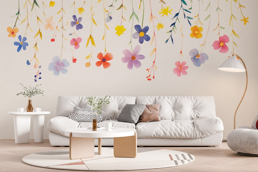 Pintura a aguarela de flores e folhas