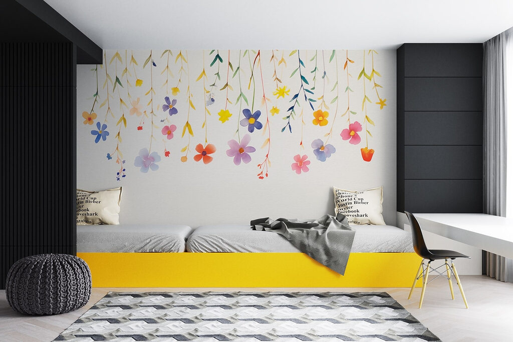 Watercolor painting of flowers and leaves