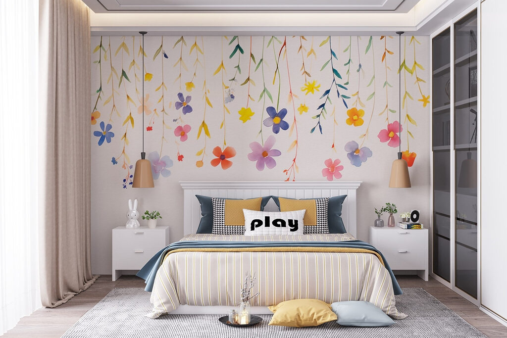 Watercolor painting of flowers and leaves