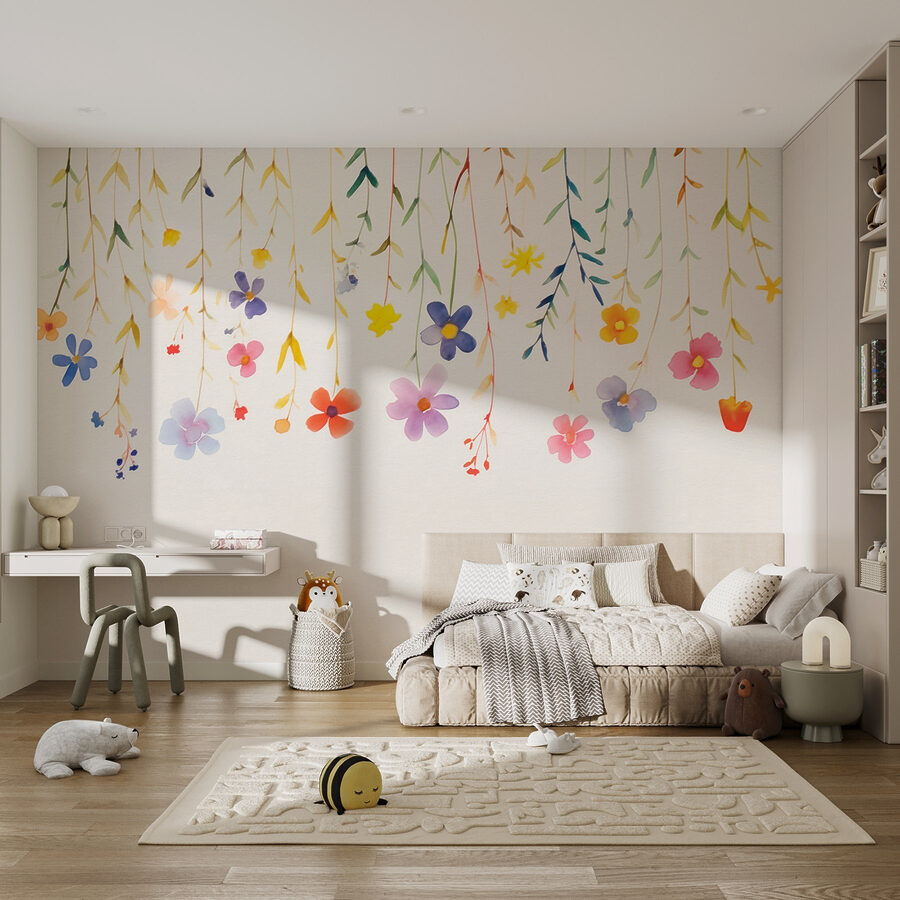 Pintura a aguarela de flores e folhas