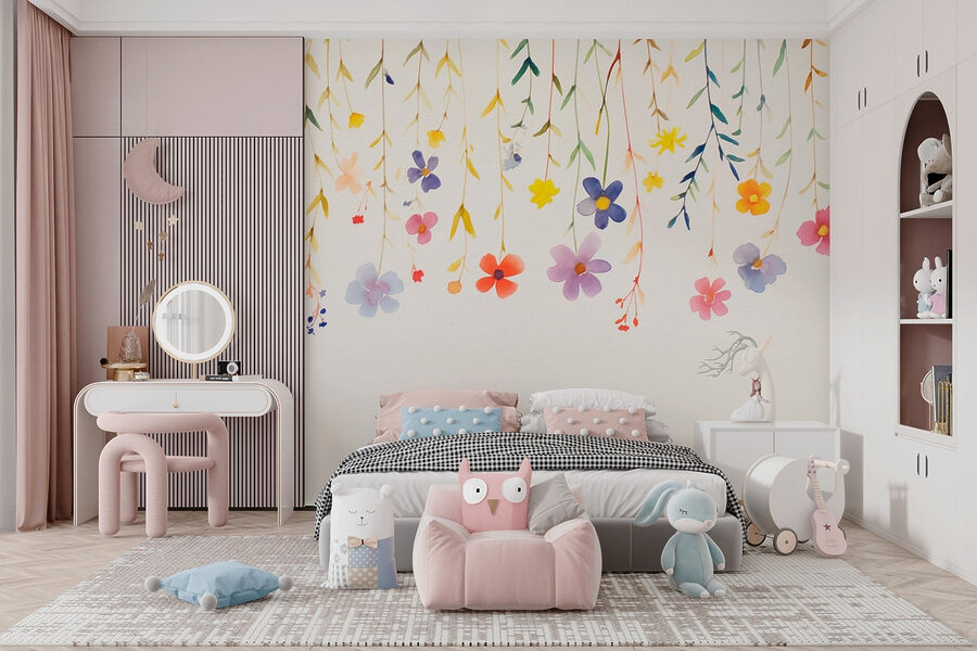 Pintura a aguarela de flores e folhas