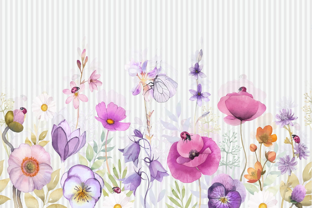 Flores coloridas e insectos animados. Flores coloridas e insectos animados.
