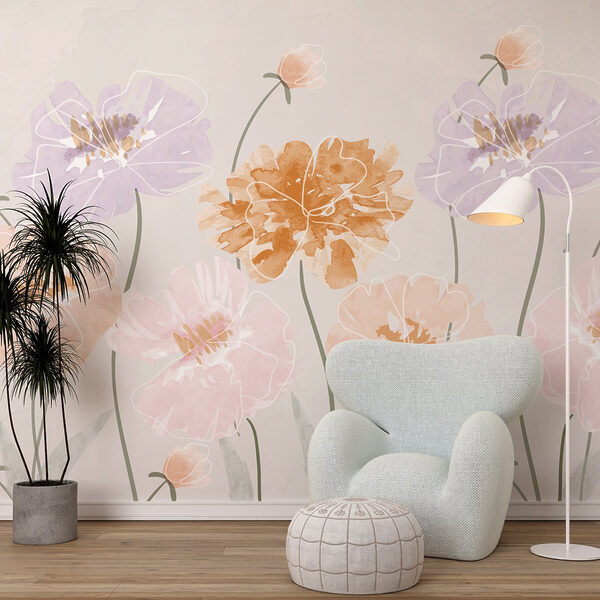 Papel de parede Grupo de flores com folhas (REF: w03298) Papel de parede Papel de parede Grupo de flores com folhas (REF: w03298)