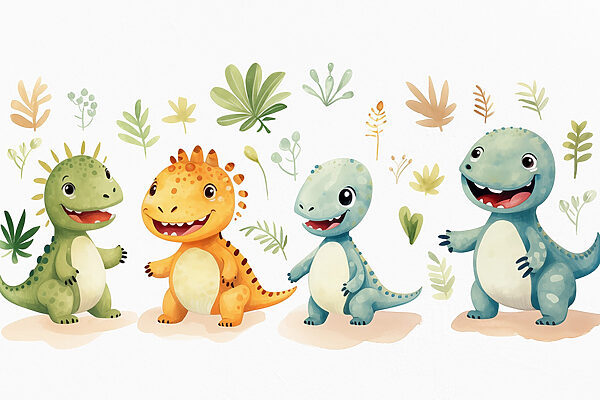 Group of cartoon dinosaurs